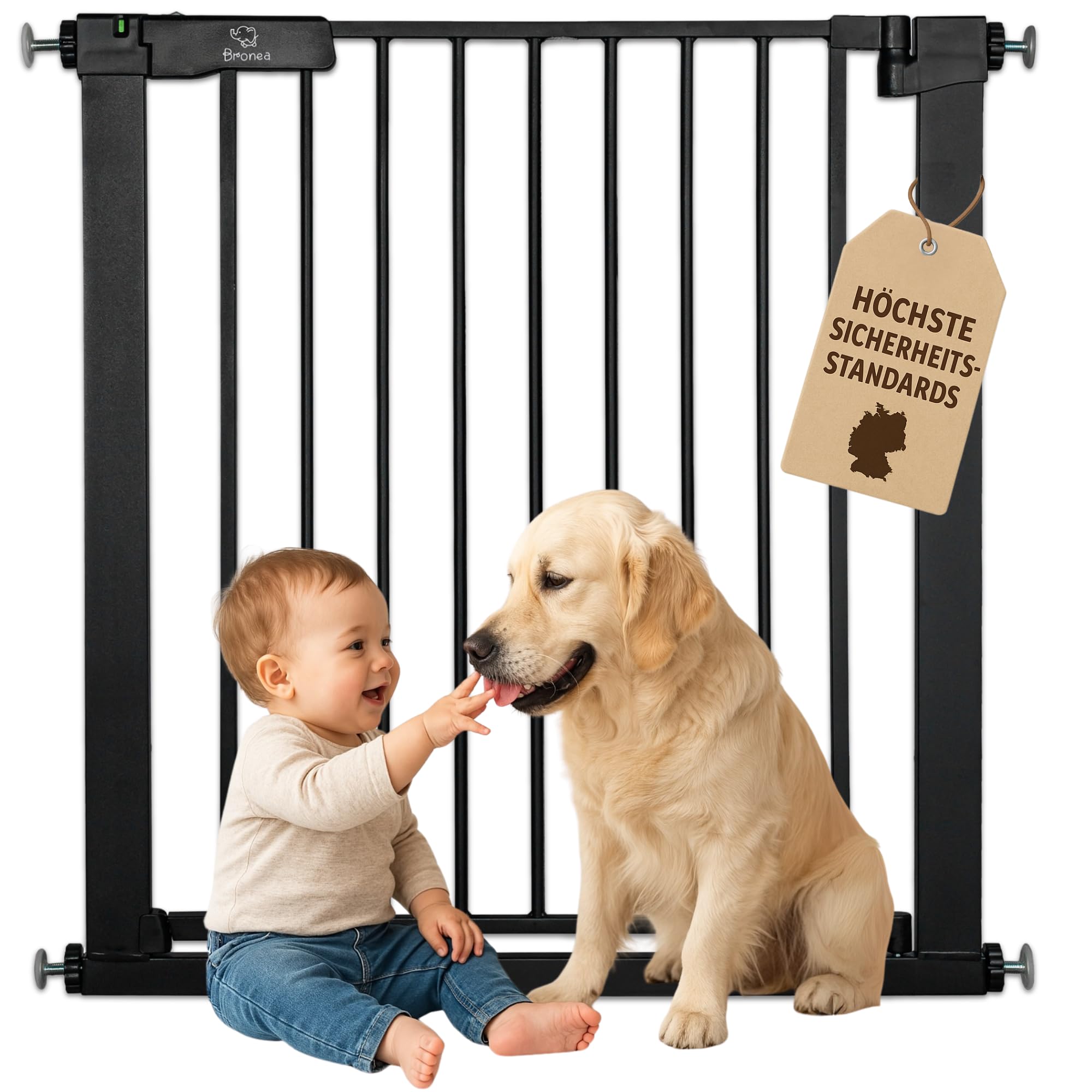 Luca Treppengitter ohne Bohren | Türgitter & Treppenschutzgitter zum Klemmen | verlängerbar 75-194 cm | Auto-Close, 90° Stop, beidseitig schwenkbar (152-159 cm)