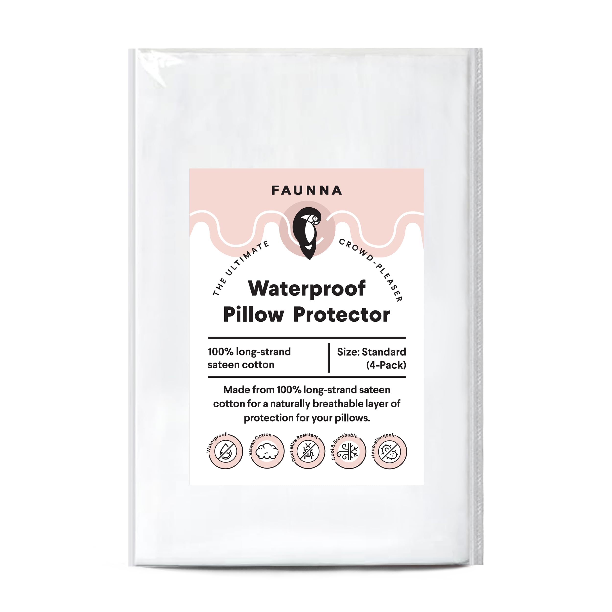 FAUNNA Waterproof Zippered Pillow Protectors,100% Cotton Standard Size Pillow Covers,Anti-Dust,Stain and Sweat Resistant,Ultra Soft and Breathable Pillowcases(Upgraded)