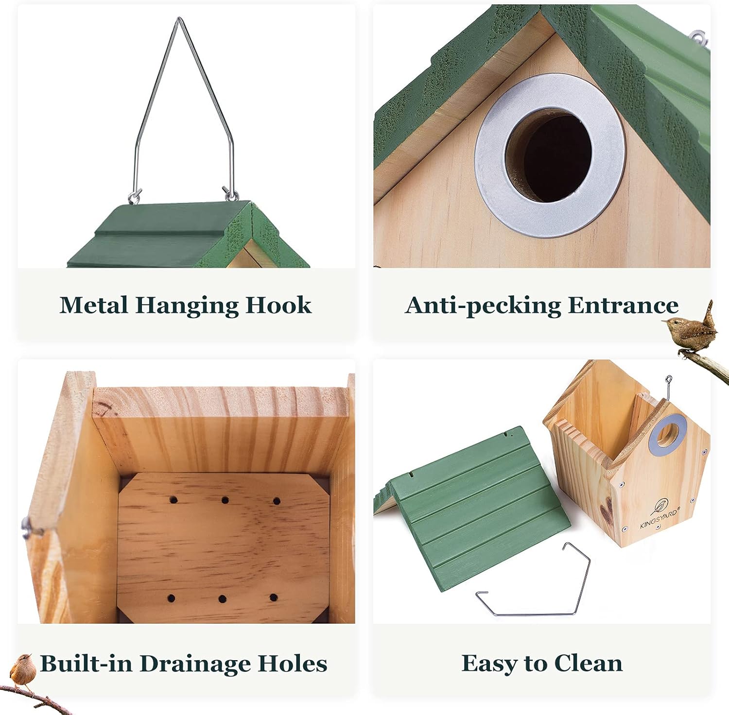 Kingsyard Natural Wooden Wren Bird House with Prdator Guard for Outdoor Hanging, Garden Patio Decorative Nest Box Birdhouse : Patio, Lawn & Garden