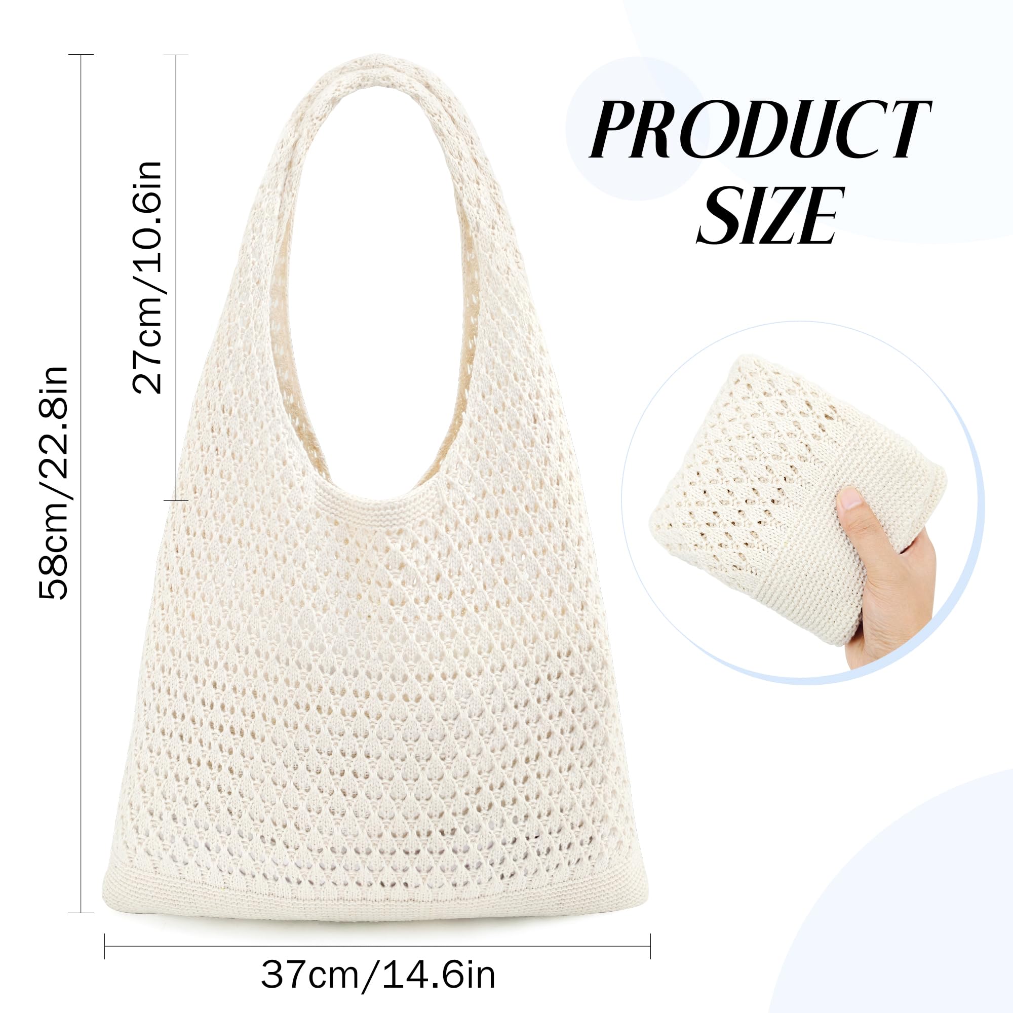 beifon Strandtasche Damen Sommer Boho, Gestrickte Tasche Beach Bag Netz Strandbeutel, Häkeltasche Mesh Gehäkelt Handtasche, Tote Bag Netztasche Umhängetasche Sommertaschen für Reisen, Alltag