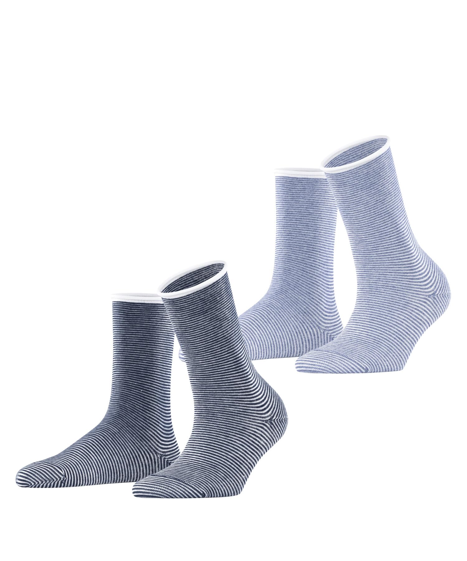 ESPRIT Women's Allover Stripe Multipack W So Cotton Patterned 2 Pairs Socks, Blue Mix 0020, 5.5-8