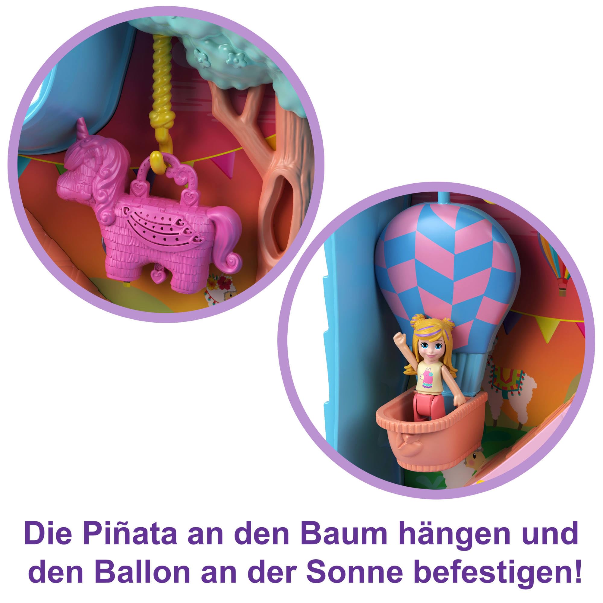 Polly Pocket Schatulle, Lama im Pyjama Party Thema, mit 25 Zubehörteilen wie 2 Puppen und 2 Lamas, interaktive Elemente für intensives Spielen, Spielzeug ab 4 Jahre, HHX74