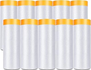 Painters Plastic With Tape, Pre-Taped Masking Film, 10 Rolls Automotive Best Tape and Drape, Paint Adhesive Protective Fil...