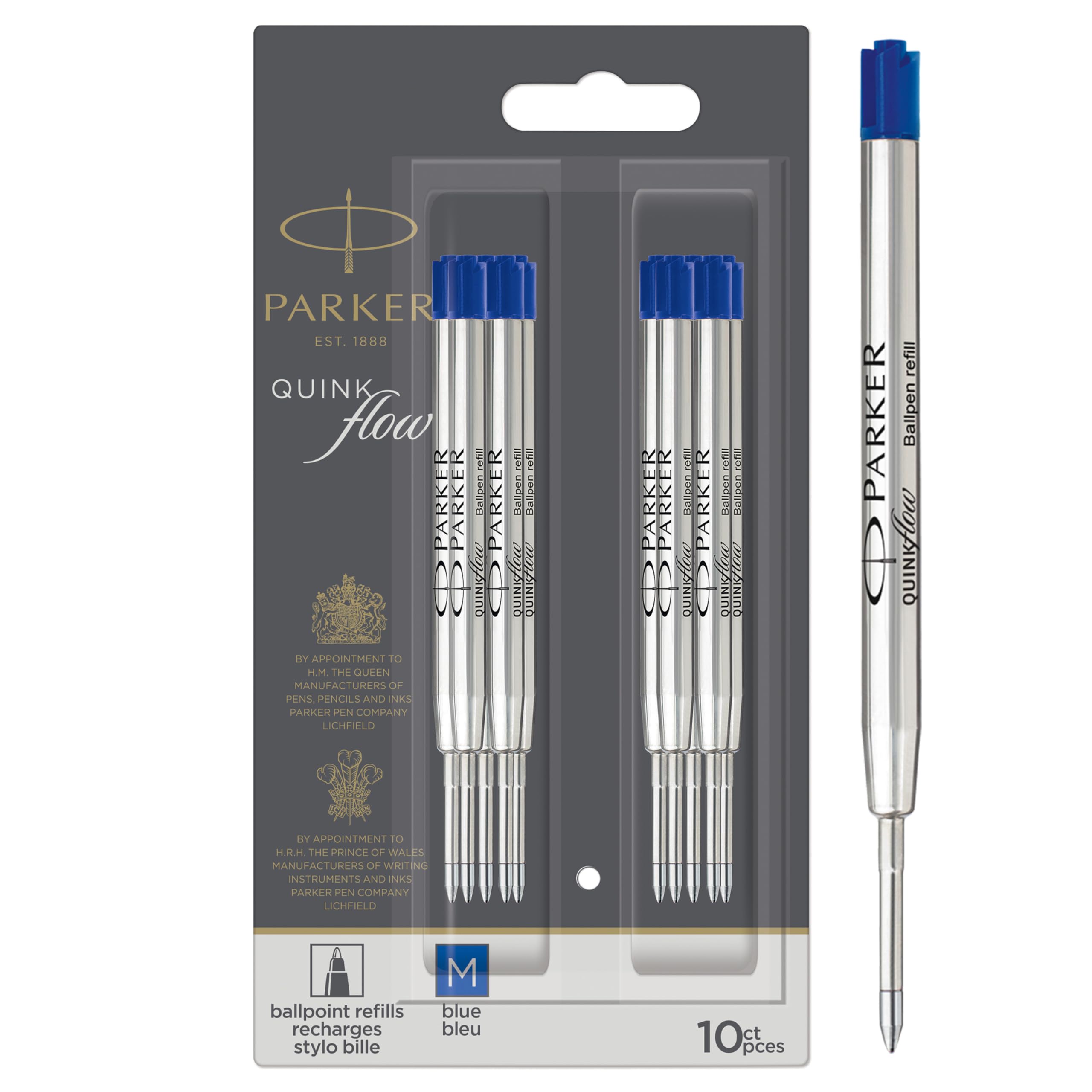 Ballpoint Pen Refills | Medium Point | Blue QUINKflow Ink | 10 Count