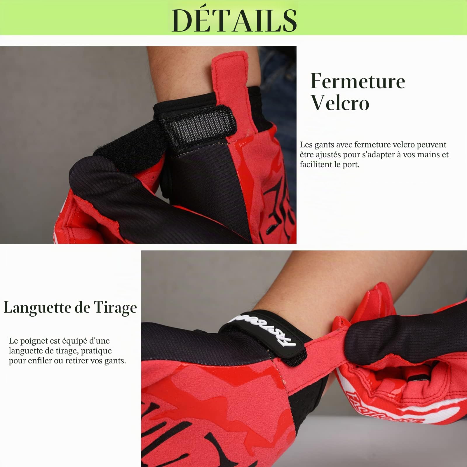 Gants de Moto, Gants de Cyclisme Respirants pour VTT MTB Motocross Racing, pour Hommes et Femmes