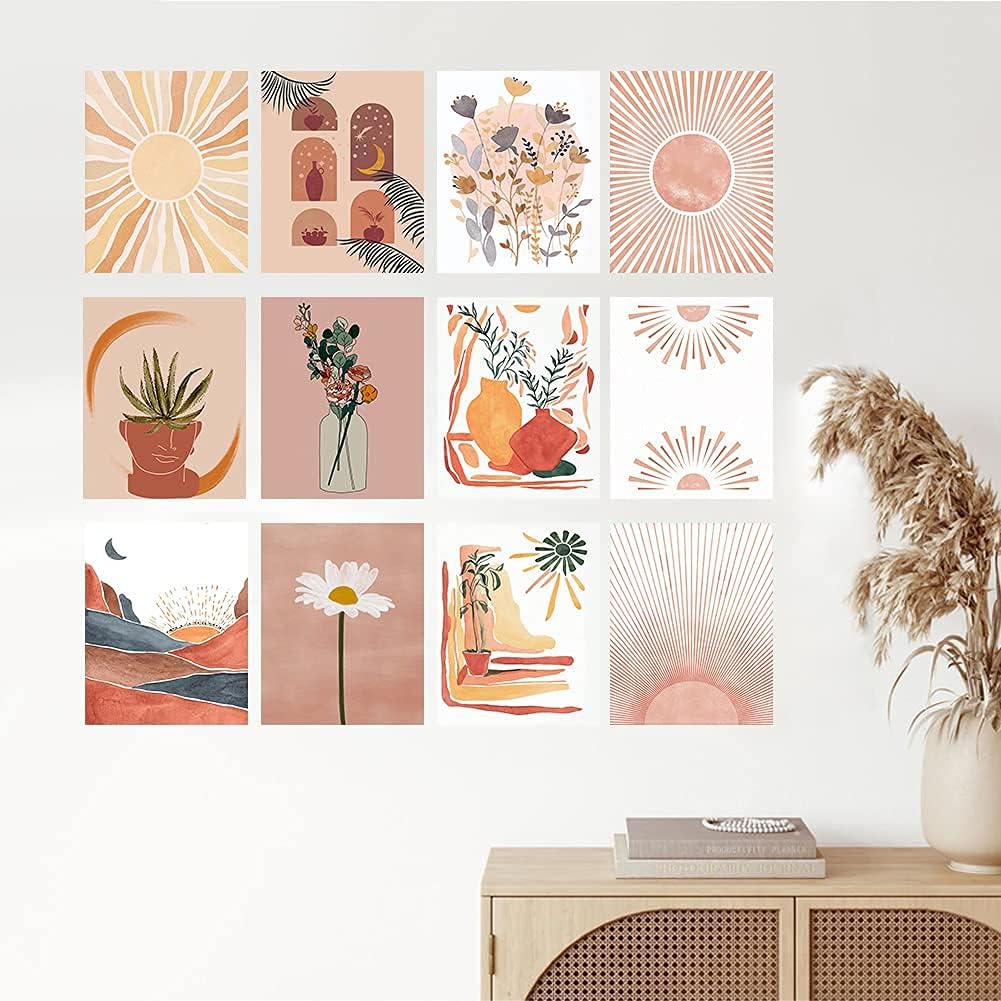 12pcs Canvas Wall Art Prints Frameless, Botanical Plant Wall Decor Pictures for Living room Bedroom Home Decor (Abstract 2)