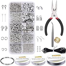 Kit de Joyería EuTengHao para Hacer Joyas con Pinzas, Alambres, Anillos Saltadores, Abrazaderas, Cordón y Más para Manualidades de Joyería - Plata