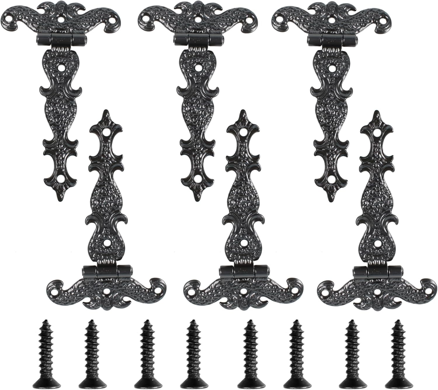 6PCS 4.45" x 2.72" T-Strap Hinges Door Hinge, T Shape Engraving Design Gate Hinge, Vintage Decorative Door Box Hinge, Garden Door Hinges, Antique Bronze