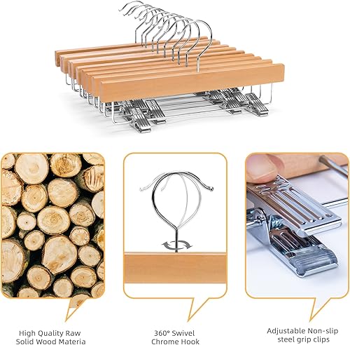 Miniatura 3 de Nature Smile Perchas para pantalones de madera maciza para niños, faldas de madera para bebés, parte inferior para pantalones, perchas de 11.8