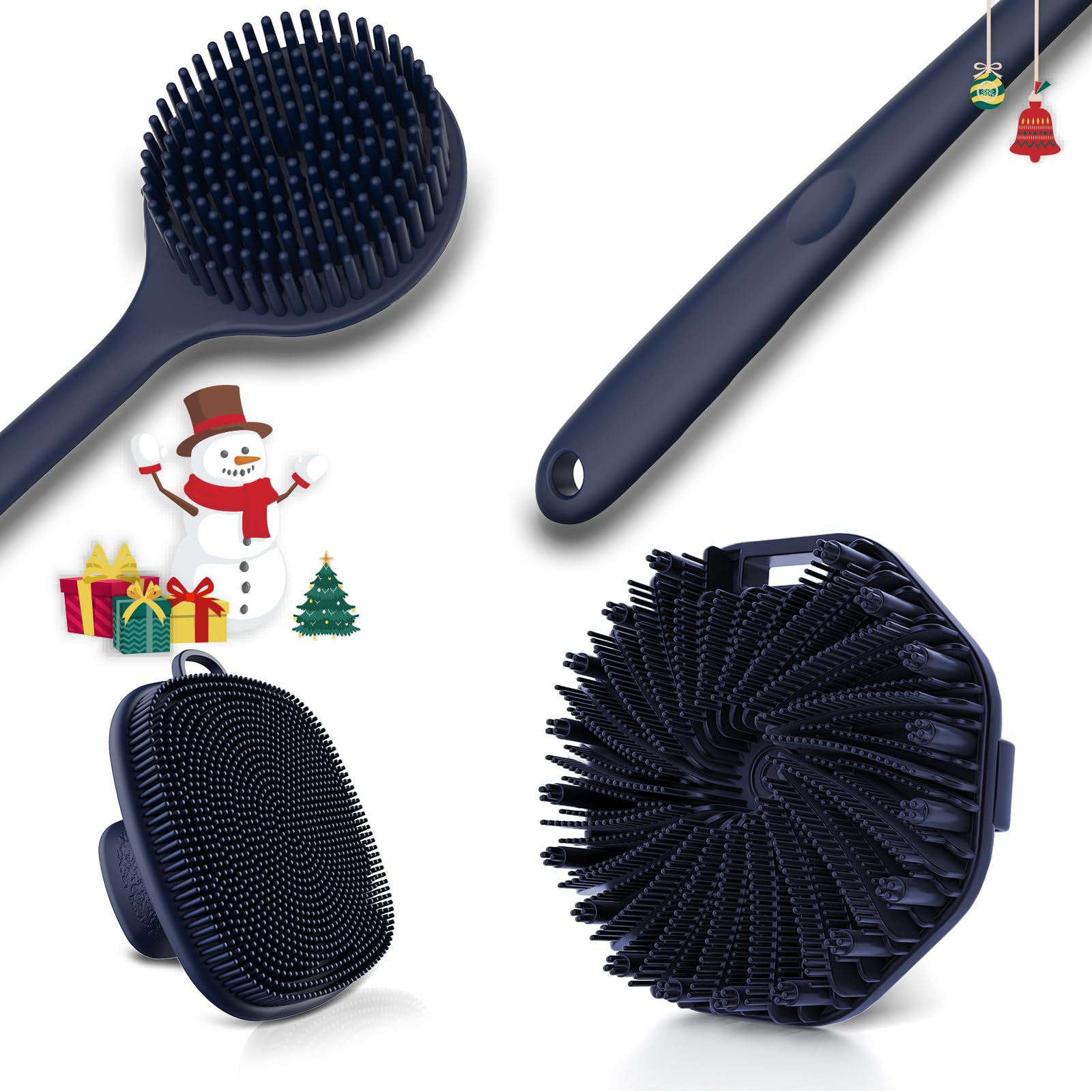 3 PCS Silicone Bath Brush Set,Back Scrubber & Body Brush & Face Brush Set, Super-Exfoliating & Lathering Body Scrubber, Shower Brush, Face Scrubber Combination for HomeBathroom Hotel Travel.(Blue)