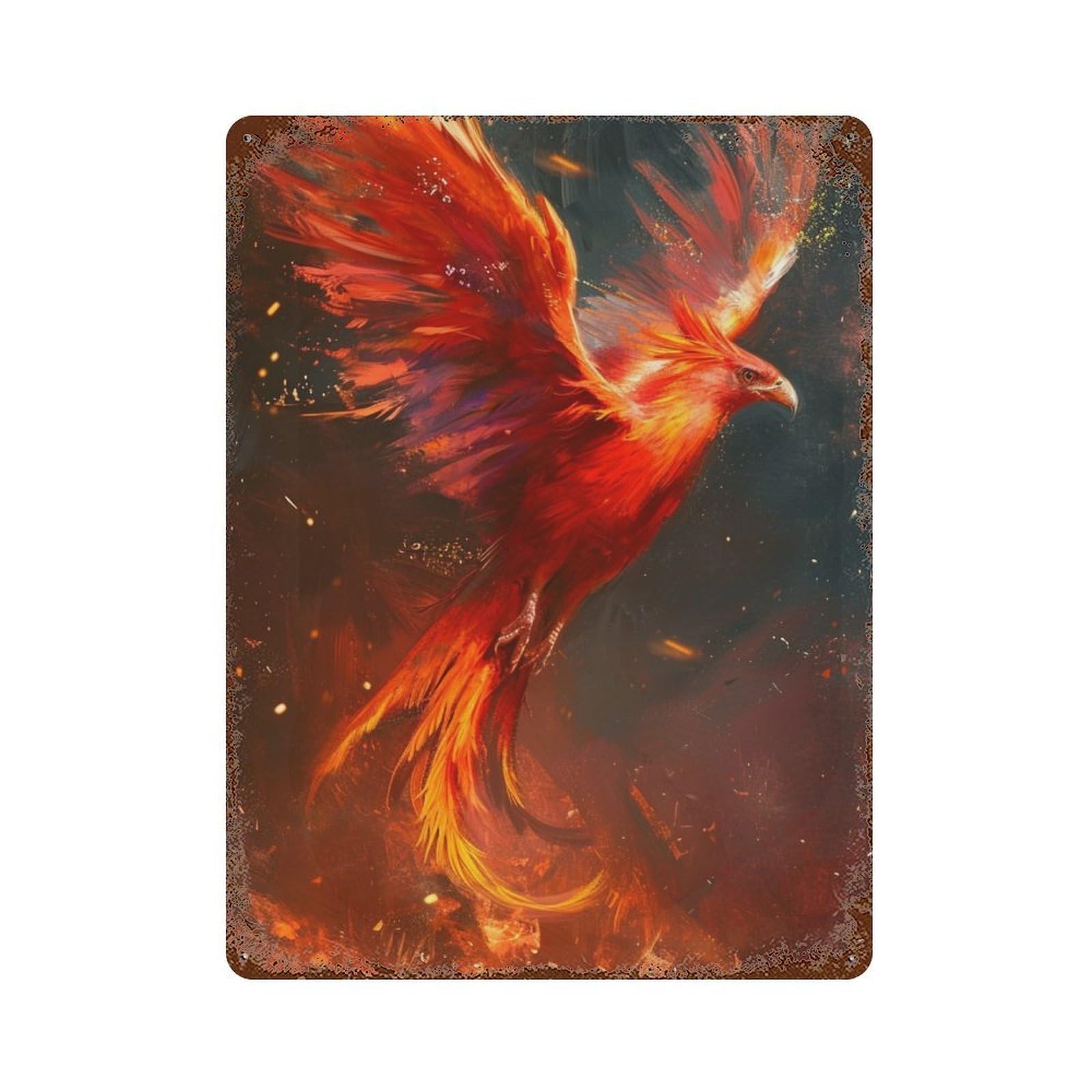 Rust Effect Phoenix Rising Firebird Artwork -8 Rusty Metal Tin Sign 15.7"x11.8", Farmhouse Wall Decor for Cafe, Home Bar And Lounge Decor
