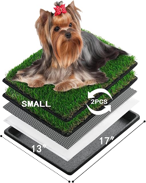MEEXPAWS Artificial Grass For Dog Litter Tray | Extra Small 44×34cm | 2×Fake Grass For Dogs Replacement| Rapid Drainage | 2 Training Pads | Indoor Dog Potty Litter Box