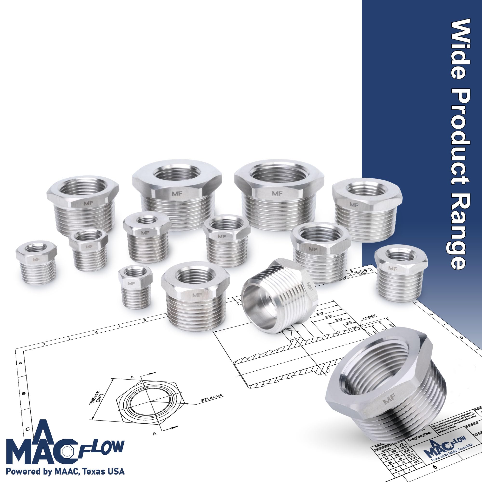 Reductor de buje hexagonal de acero inoxidable, NPT macho de 1/2 pulgada a NPT hembra de 1/4 pulgadas (paquete de 2)