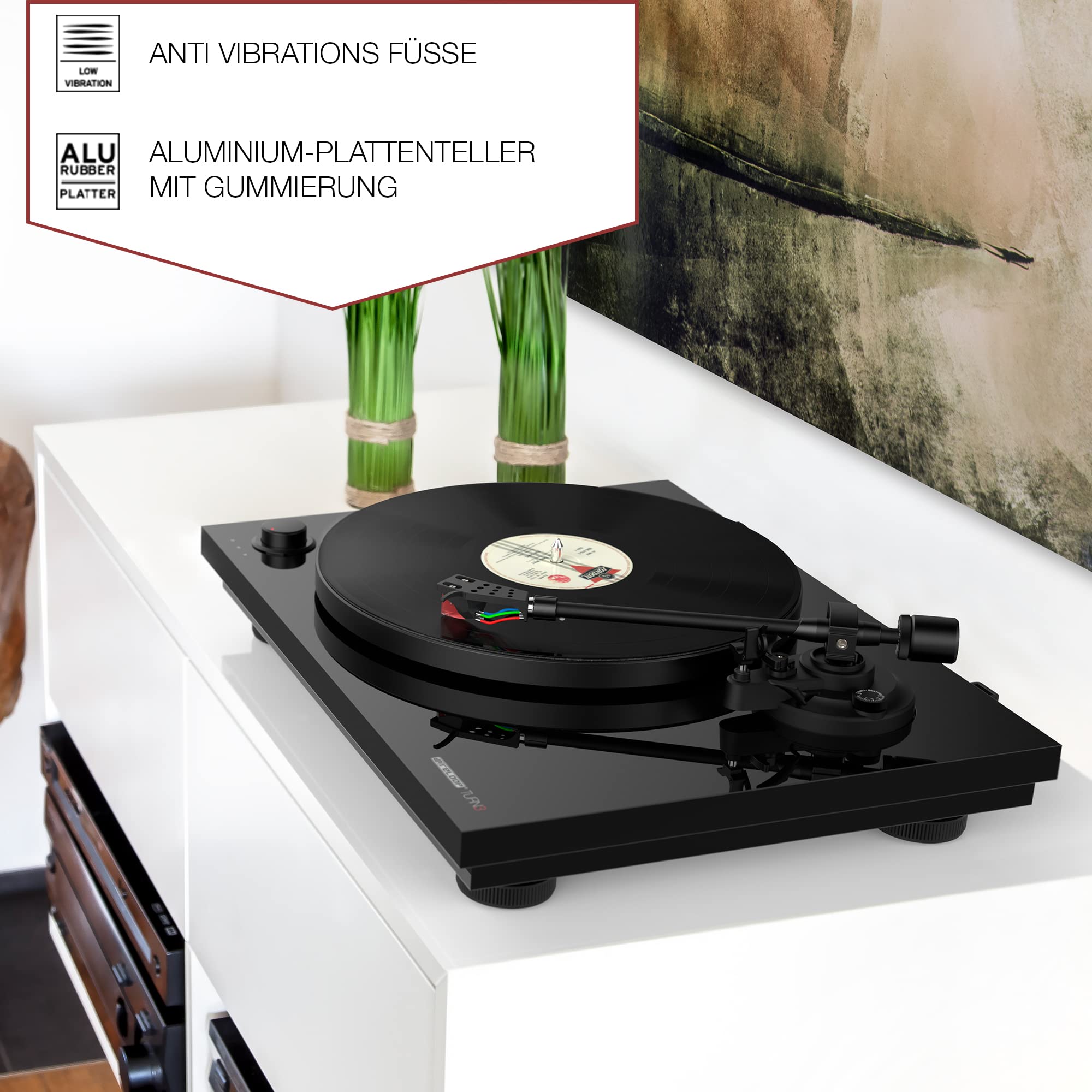 Reloop Turn 3 MK2 | Riemengetriebener HiFi-Plattenspieler mit USB-Aufnahmefunktion, Ortofon 2M Red Tonabnehmersystem, Integrierte Motorkontrolle (33/45/78 RPM), Anti-Skating, Schwarz