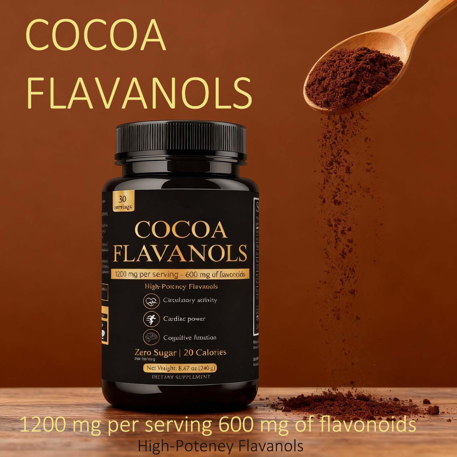 High Flavanol Cocoa Powder - 10X Concentrated Dark Cocoa Extract with Natural Flavonoids & Epicatechin, Plant-Based Superfood for Nitric Oxide and Wellness Support, Non-GMO Vegan Friendly — Amazon image 7