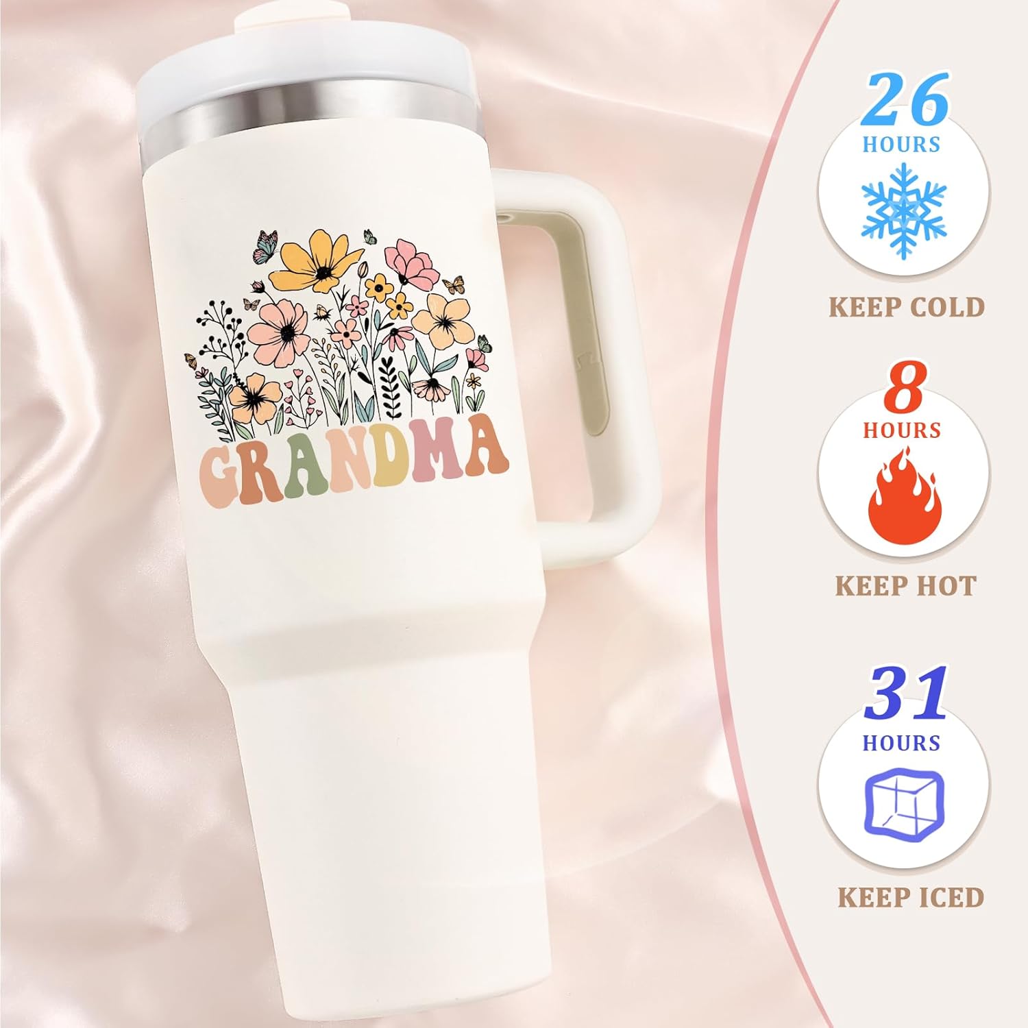 Lifecapido Gifts for Grandma, 40oz Tumbler with Handle, Grandma Christmas Birthday Mothers Day Gifts for Grandmother Grammy Nana Mimi, Creamy - Image 6