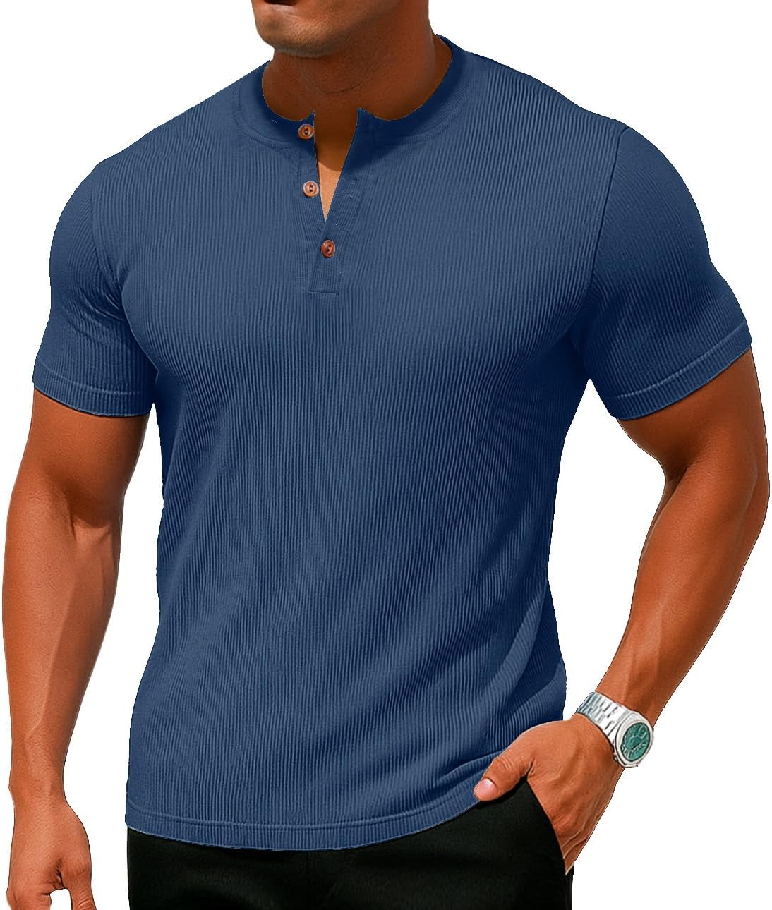 Sailwind Mens Muscle Henley Shirts Lightweight Workout T-Shirt Gym Tee Athletic Short Sleeve with Button - Image 2