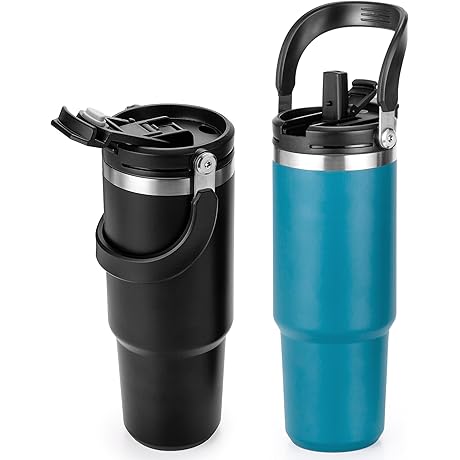 32 oz Water Bottles with Straw & Big Handle 2 Pack, Insulated...