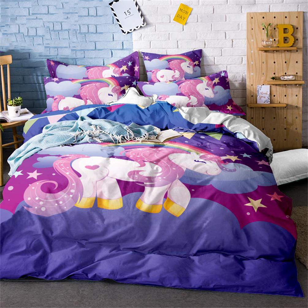 OldPAPA Copripiumino Unicorno 3D Per Bambini - Set Matrimoniale Con 1 Copripiumino + 2 Federe, Microfibra Antiallergica, Traspirante, Zip Nascosta, Regalo Idea