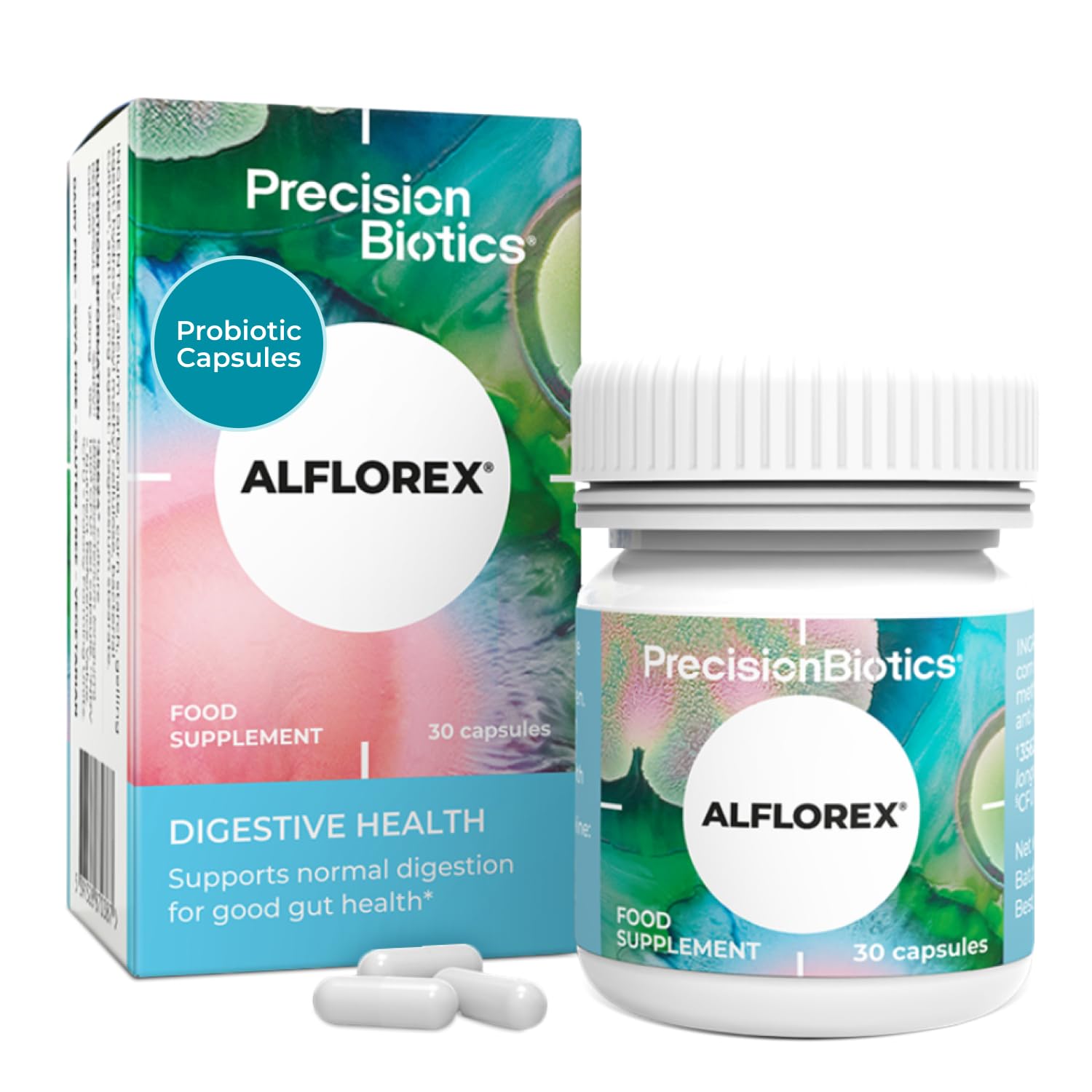 Alflorex Probiotikum für Darmgesundheit & Darmflora - Bifidobacterium longum 35624 (klinisch geprüft) + Calcium - 30 vegane Kapseln - 1x täglich - keine Kühlung nötig