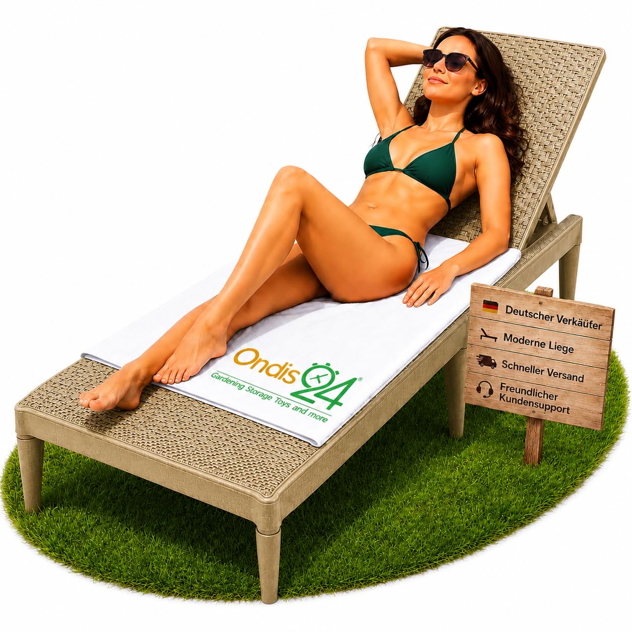 Ondis24 Gartenliege Milan Sonnenliege verstellbares Kopfteil, Relaxliege aus Kunststoff, Flache Rattan-Optik (ohne Kissen, Cappuccino)