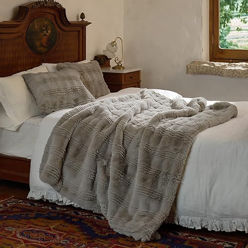 Miniatura 6 de Amélie Home Manta de lujo de piel sintética, 630 GMS, felpa ultra gruesa y mullida con manta de forro polar suave reversible, manta decorativa y