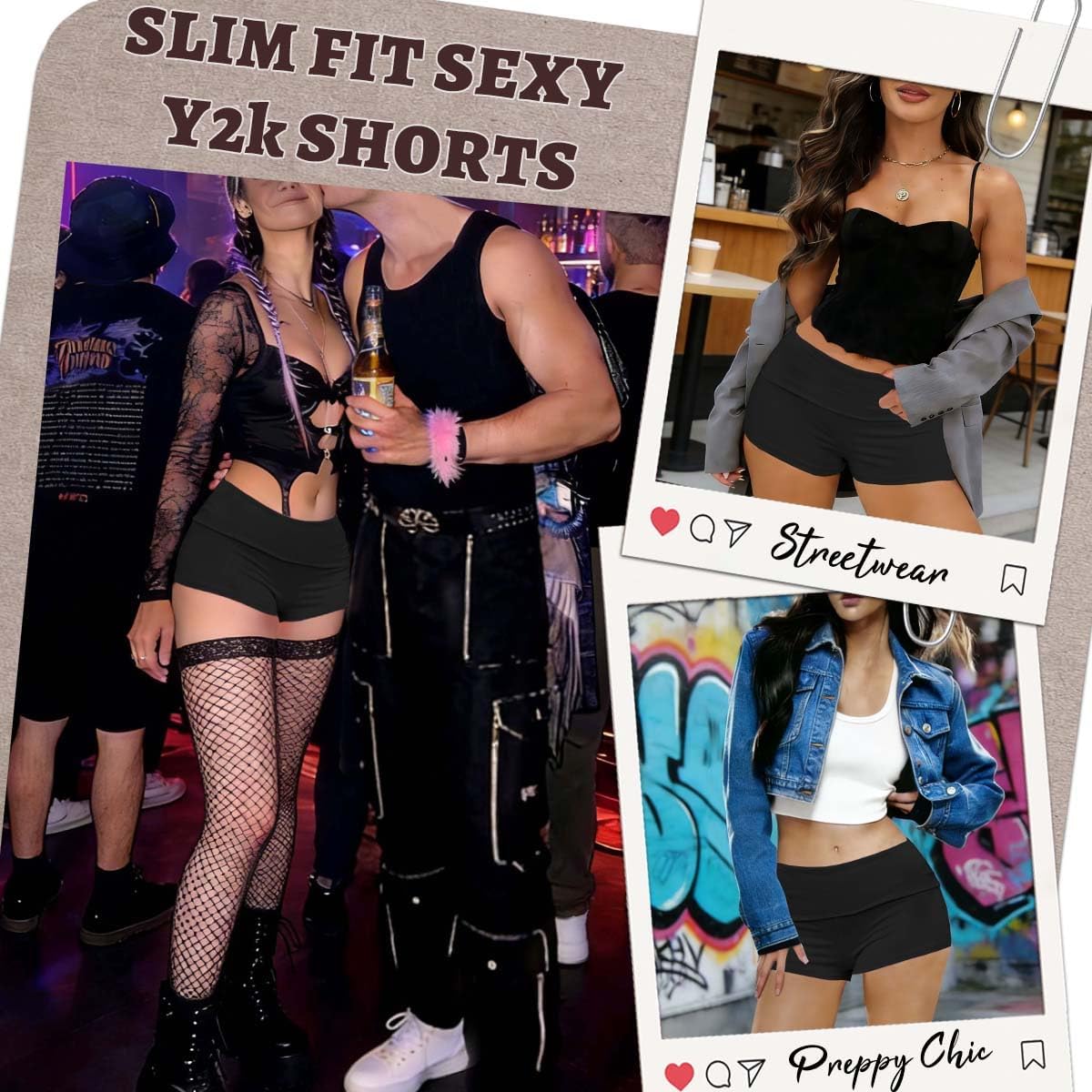 Womens Fold Over Shorts Elastic Waist Y2k Lounge Shorts Cute Pajama Micro Bottoms Skinny Mini Sleepwear - Image 5