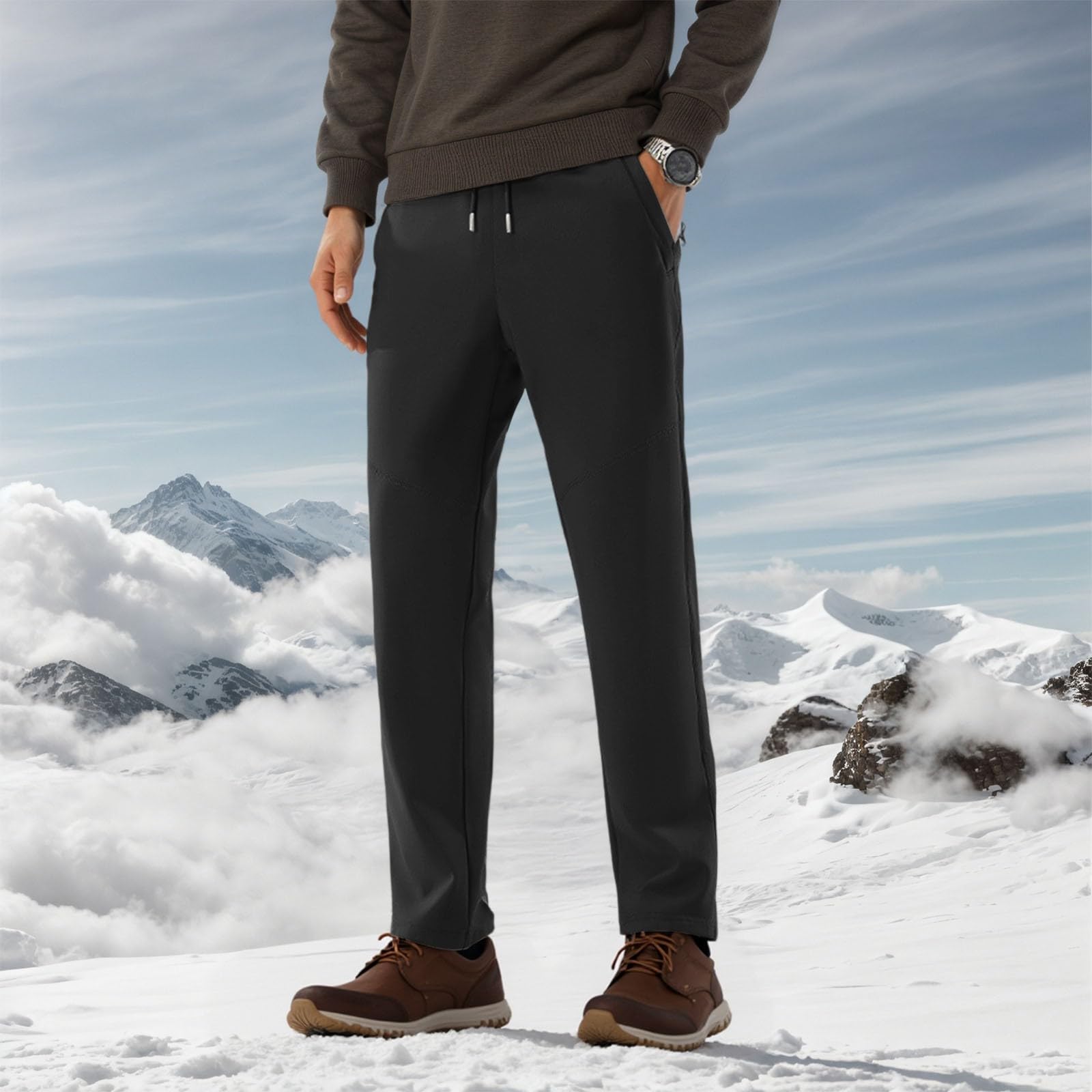 Pantalones Chandal Hombre,Pantalones De Invierno Con Forro Polar TéRmico Resistentes Al Viento Y Con Rodillas Para Deportes Al Aire Libre Y Uso Diario Ajuste CóModo Y DiseñO De Dobladillo Plano