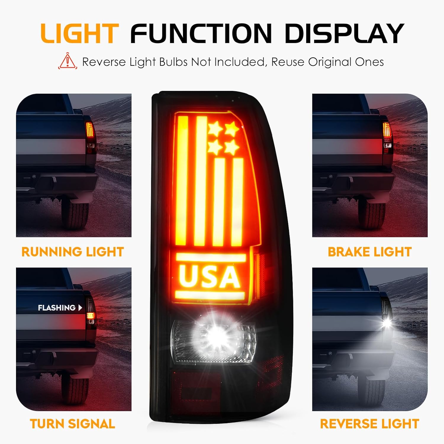 LED Tail Light + 3rd Brake Light Kit Fit for Chevy Silverado 1500 2500 HD 1999-2002, for GMC Sierra 1500 2500 HD Fleetside 1999-2003, Taillights and High Mount Stop Light, 3 Pcs, Smoke Lens