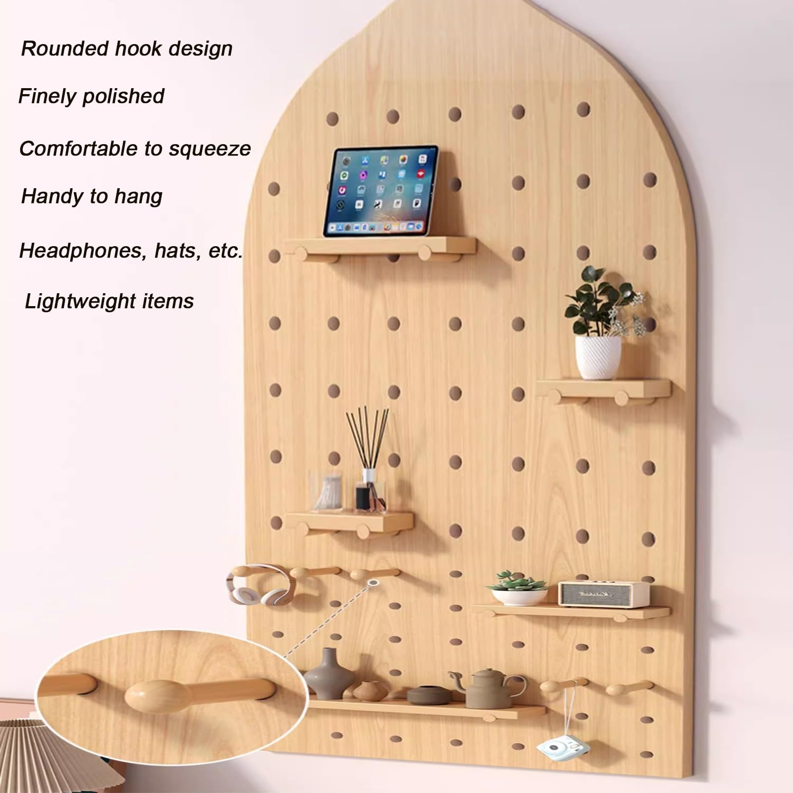 HJZALMI Holz-Stecktafel Kombi-Set – Lochwand Mit Regalen Und Haken, DIY-organizer In Braun Für Hobbyraum & Küche