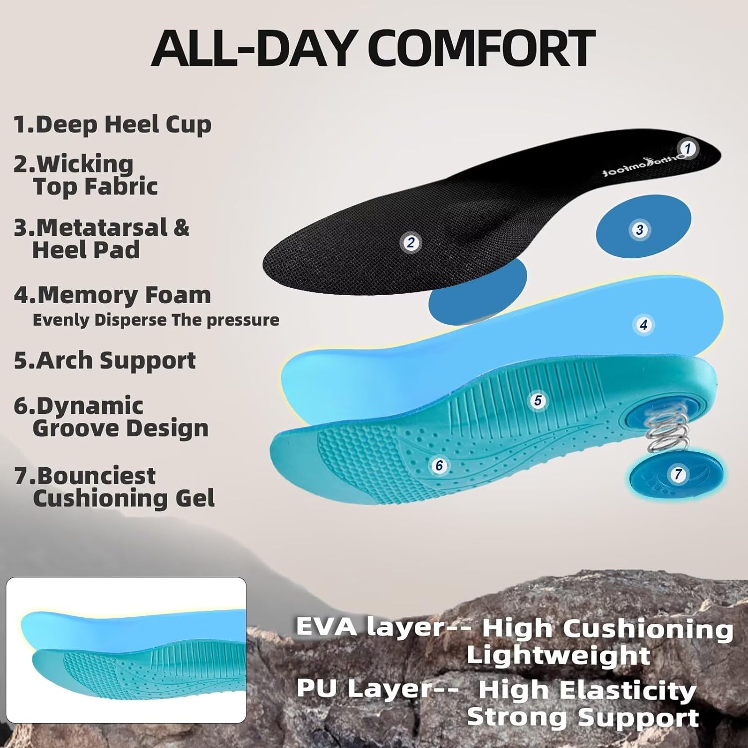 Men's Orthopedic Trail Running Shoes: Comfortable Casual Arch Support Plantar Fasciitis Workout Walking Shoes, Orthotic Flat Feet Hiking Sport Gym Cross Training Sneakers for Foot and Heel Pain Relief - Image 4