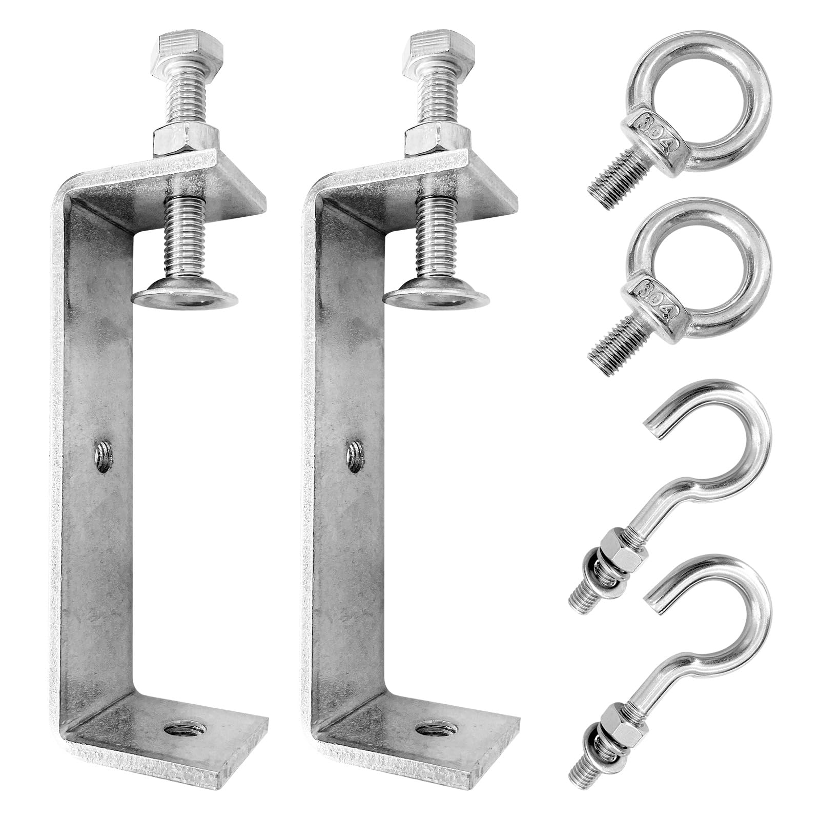 2 Pcs 304 Stainless Steel C Clamps with 120mm/4.72" Wide Jaw Opening, Tiger Clamp Heavy Duty C-Clamp with Ring and Hanging J Hook, Metal Beam Clamps