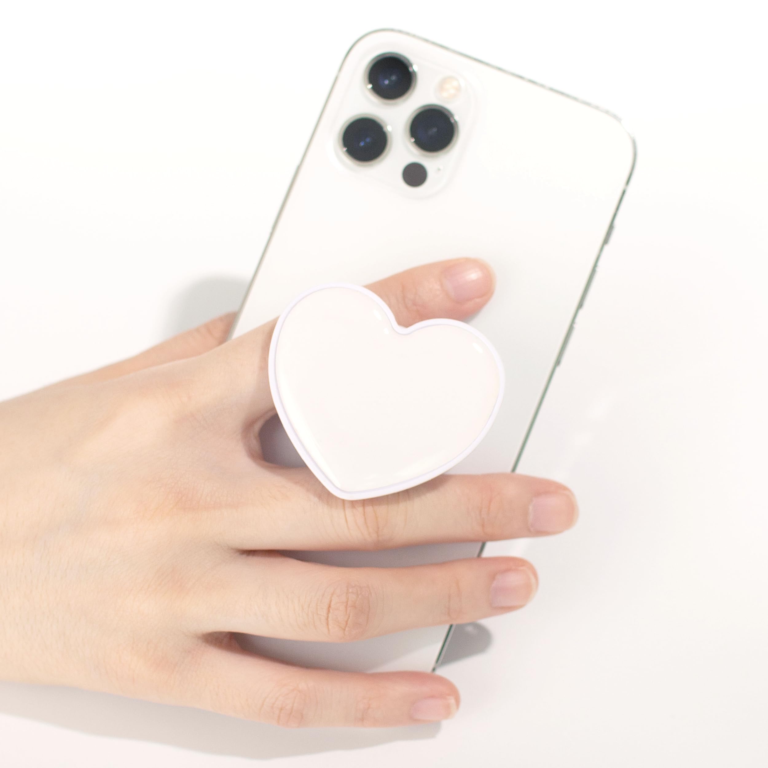 OnTheGrip Cute Solid Macaron Color Heart Shape Collapsible Mobile Phone Grip Stand Holder for Smartphone Tablet Cell Phone Accessory (Black)