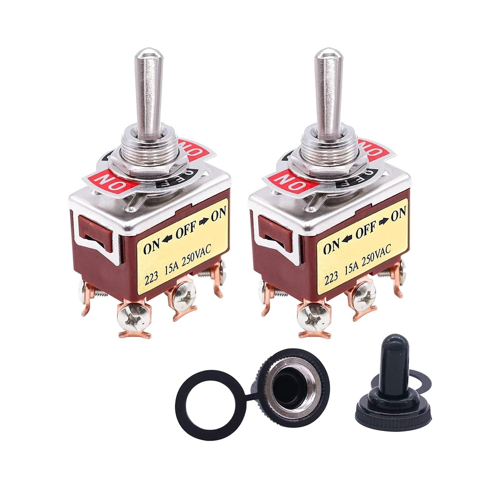 Kippschalter, 2 Stück, Momentanschalter, Kippwippe, robust, 20 A, 125 V, DPDT, 3 Positionen, 6 Klemmen – Aus – Kippschalter