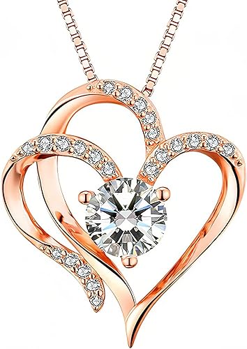 Miniatura 9 de Double Heart Birthstone Necklace for Women - 925 Sterling Silver Adjustable Chain, 12-Month Cubic Zirconia Pendant, Gift for WifeGirlfriendMom