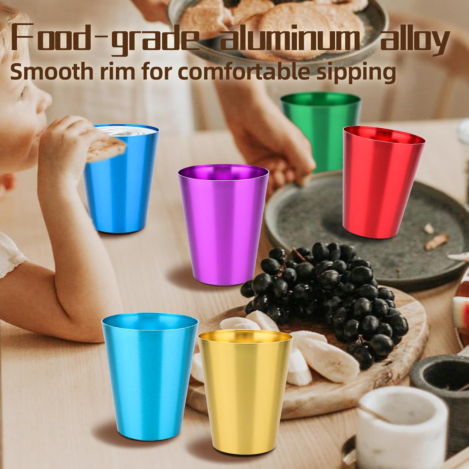 Aluminum Cups Reusable 12oz 6 Packs, Colorful Party Cups for Drinking Metal Recyclable in 6 Colors, Blue Red Gold Green Purple Durable Cup for Outdoor, Camping, Sports - Image 6