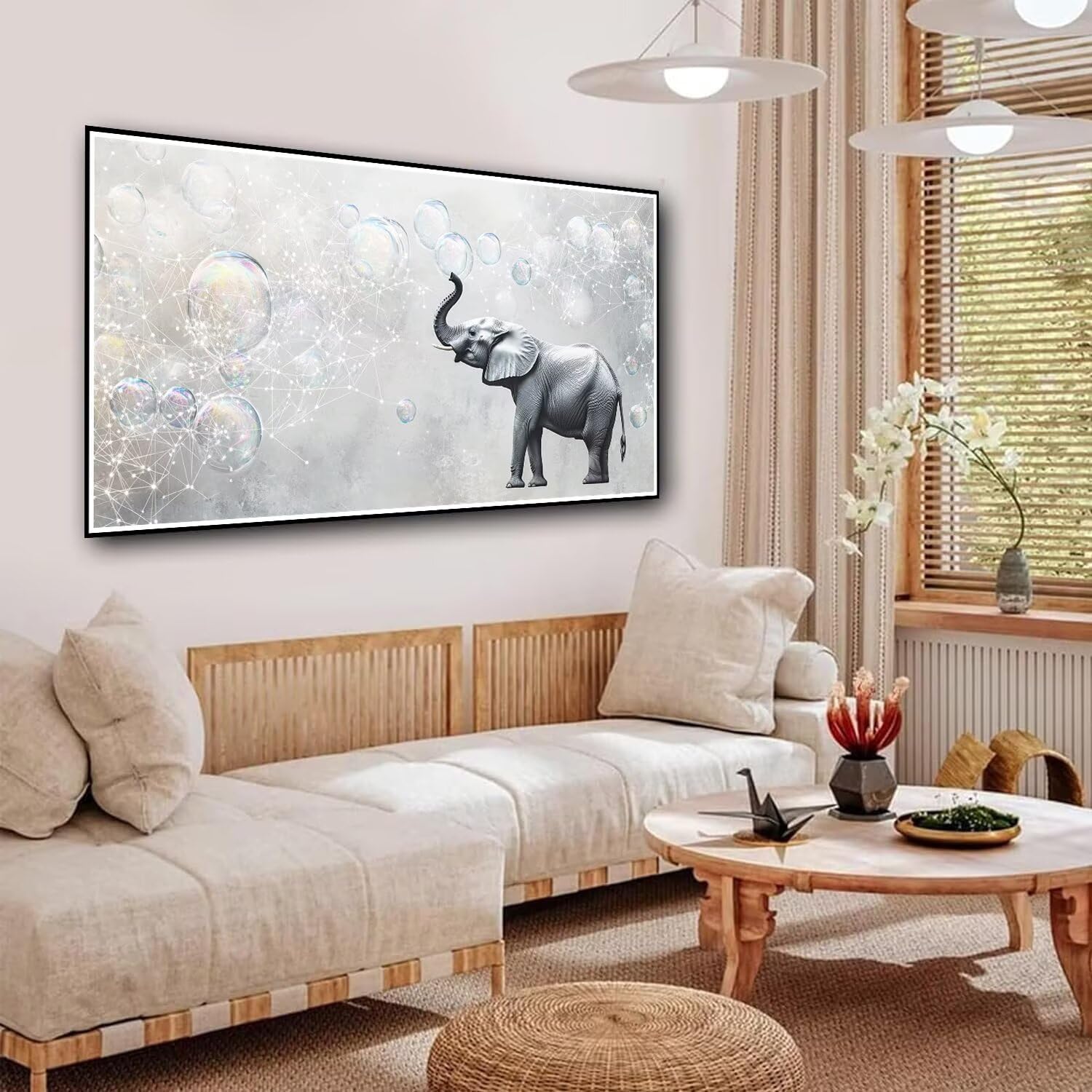 Peinture Numero Enfant Rêve Peinture par Numero Adulte Éléphant Paint by Numbers Kits Facile Toile Huile Painting à la Main avec Pinceaux Artisanat pour la Maison Décoration 70x140cm Sans Cadre-KL953