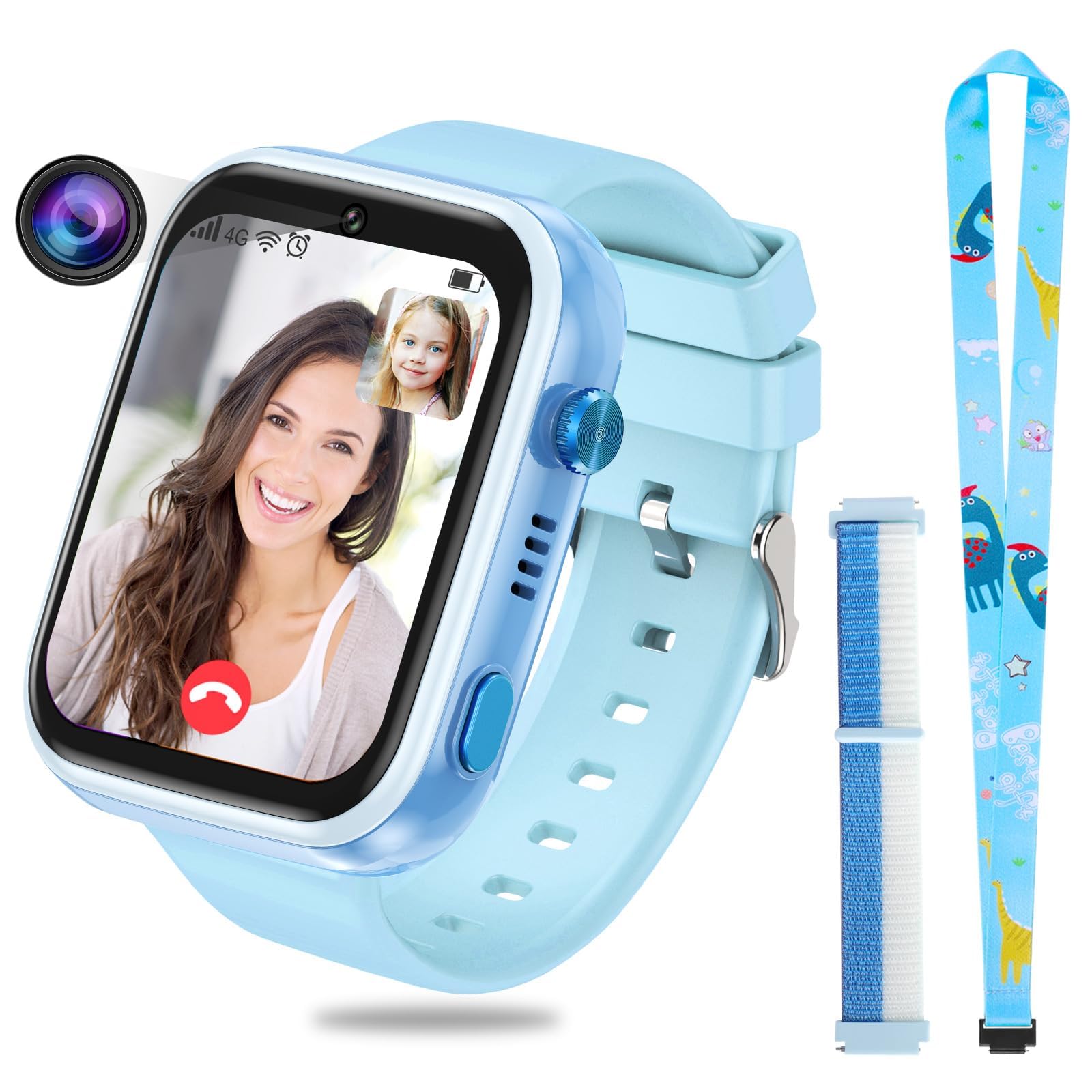 OKYUK Reloj inteligente para niños 4G, con GPS y teléfono, reloj de pulsera para niños, con llamada telefónica, mensajes, modo escolar, función SOS, cámara y podómetro (T45 azul)