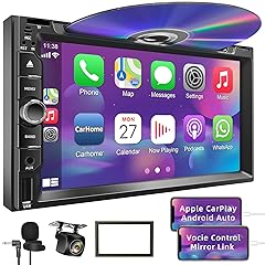 Double Din Car Radio with CD/DVD Player- Support CarPlay & Android Auto, 7 Inch Car Stereo with Bluetooth, Rear Camera, USB/TF/AUX, AM/FM Radio Receiver