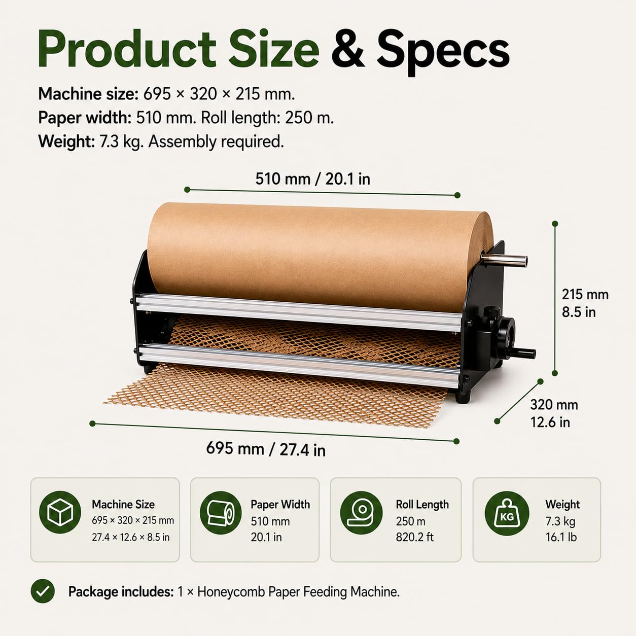 Ręczna maszyna do papieru plaster miodu, szerokość 510 mm, sterowane podawa