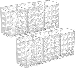 Gentpovth 2 Pieces Cosmetic Organiser, Crystal Makeup Brush Holder with 3 Compartments, Acrylic Makeup Storage for Makeup Organisation, Stylish Makeup Storage and Tidy Storage