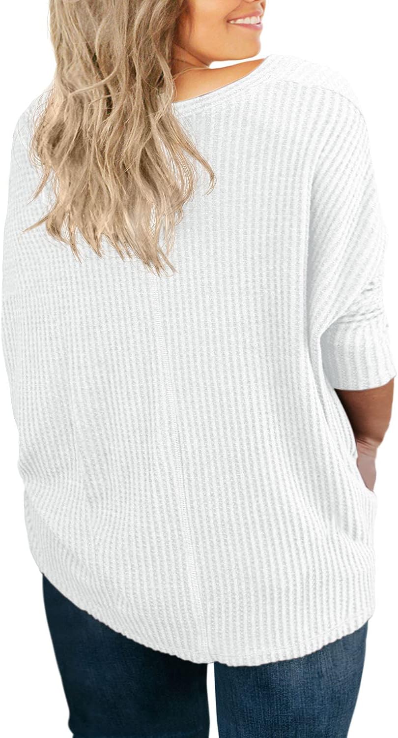 OLRIK レディース プラスサイズ トップス 半袖 Vネック ワッフルニット チュニック ブラウス タイフロント ボタンアップ T OLRIK  Womens Plus Size Tops Long Sleeve V Neck Waffle Knit Tunic Blouse Tie Front  Button Up T Shirts Black-Large OLRIK レディース プラスサイズ トップス 半袖 Vネック ワッフルニット チュニック ブラウス タイフロント ボタンアップ T