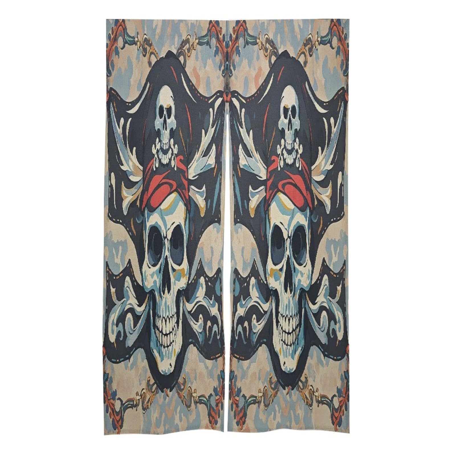 LZQPOEAS Pirate Flag Skull Door Curtain Treatment Door Tapestry Japanese Style Doorway Curtain Privacy Thermal Insulated Doorway Window Curtains for Home Restaurant Decor