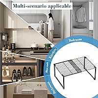 Vista 4 de Organizador de estante de alambre metálico extensible - Longitud ajustable de 15-24.4 pulgadas, estante de almacenamiento apilable para Blanco