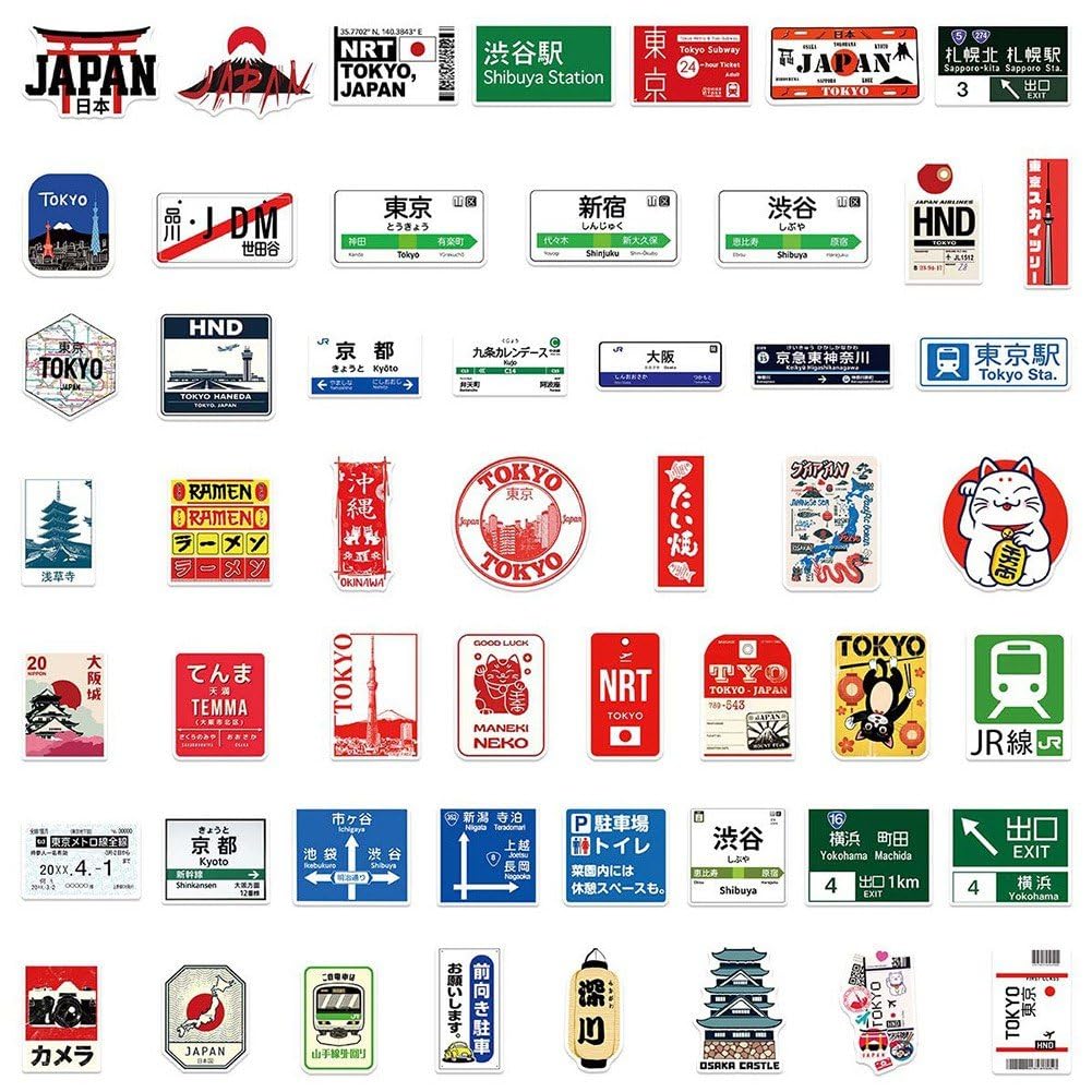 100 japońskich naklejek z motywem symbolu Tokio, grafika z kreskówki, zawieszki podróżne, naklejki na laptopa, notatnik, bagaż, dekoracja "zrób to sam"