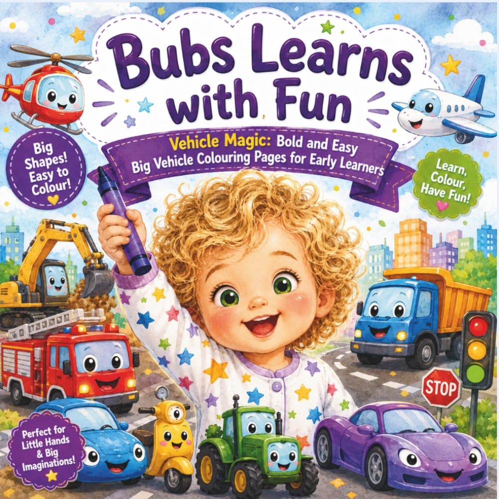 Bubs Learns with Fun: Vehicle Magic: Bold and Easy Big Vehicle Colouring Pages for Early Learners