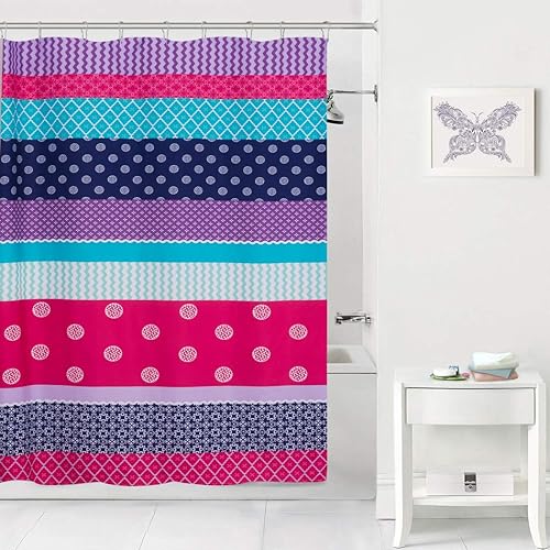 A&L - 1 cortina de ducha para niños de 70 x 72 pulgadas, diseño de medallón floral aguamarina, decoración de baño, diseño de rayas de enrejado de