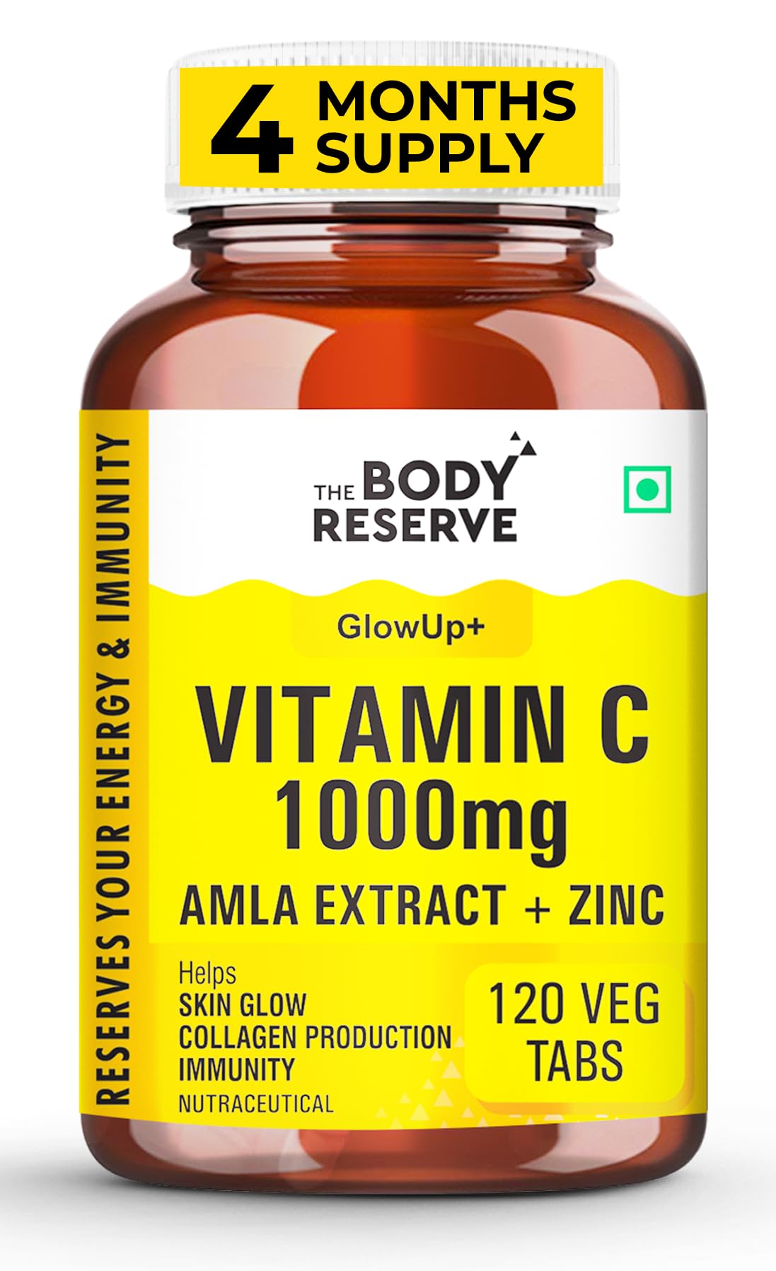 THE BODY RESERVE Natural Vitamin C Tablets From Amla Extracts With Zinc helps Immunity & Skin Whitening Vitamin C Supplements 120 Tablets