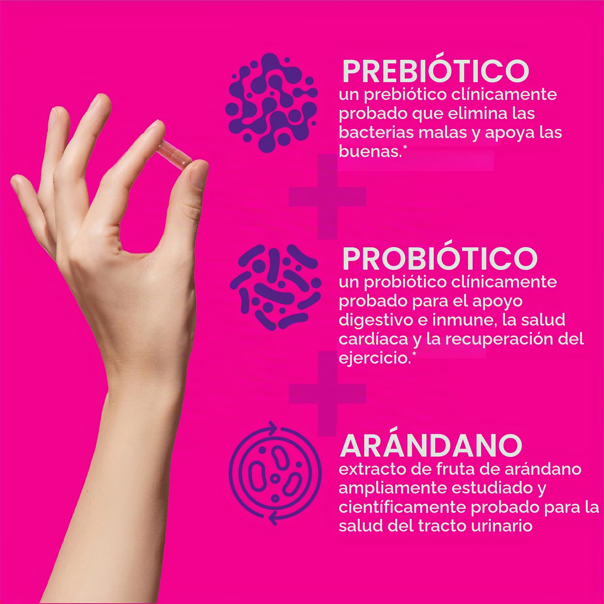 Florajen Probiótico de triple acción para mujer, prebiótico + probiótico + arándano para apoyo vaginal, digestivo e inmunológico, acción rápida, estudiado clínicamente, sin gluten y vegano, (30