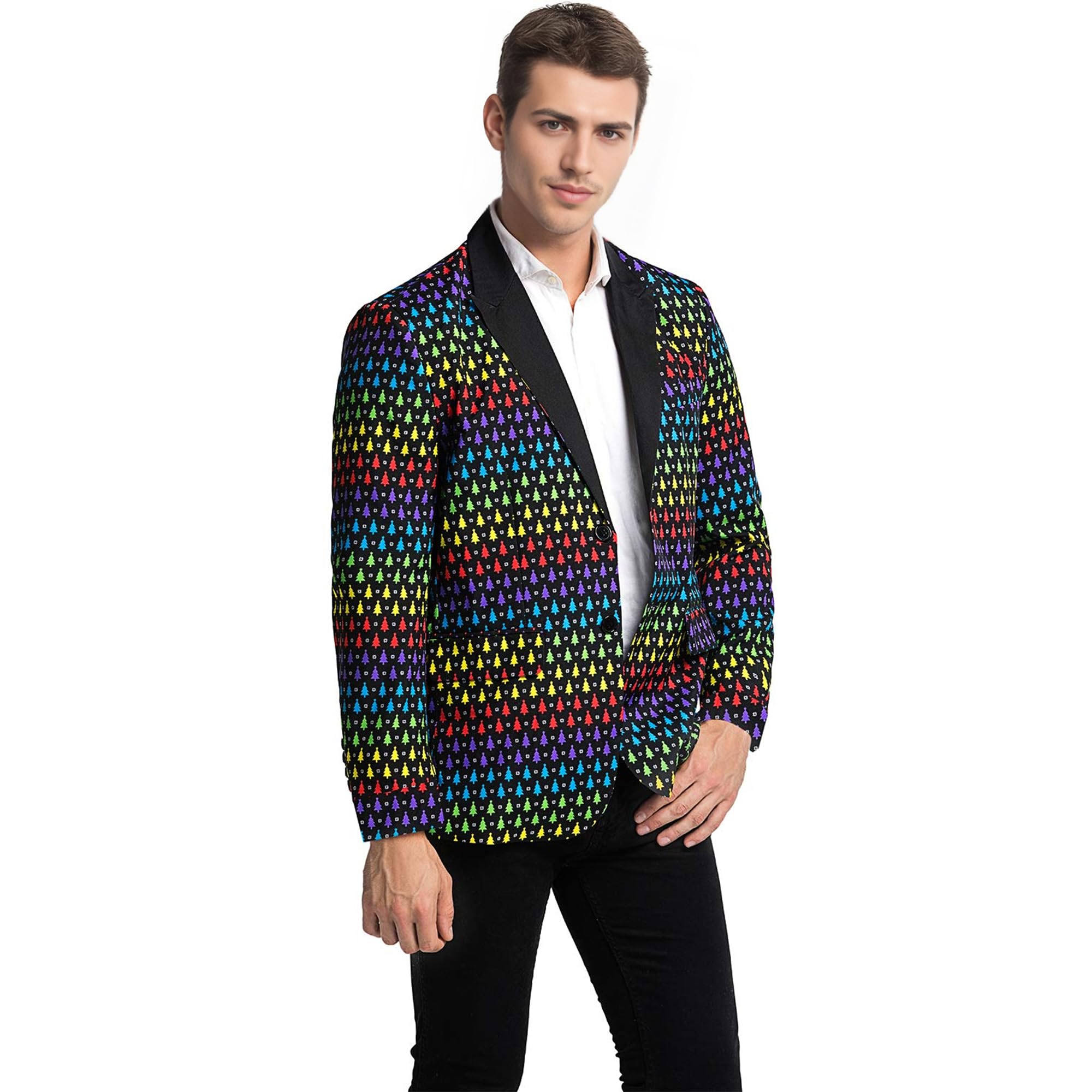 The Fancy Dress Ugly Christmas Blazer Jacket for Men Xmas Snowflake Slim Fit Notched Lapel Coat Novelty Christmas Suit Jacket with Pocket Festive Party Costume Multicolor M